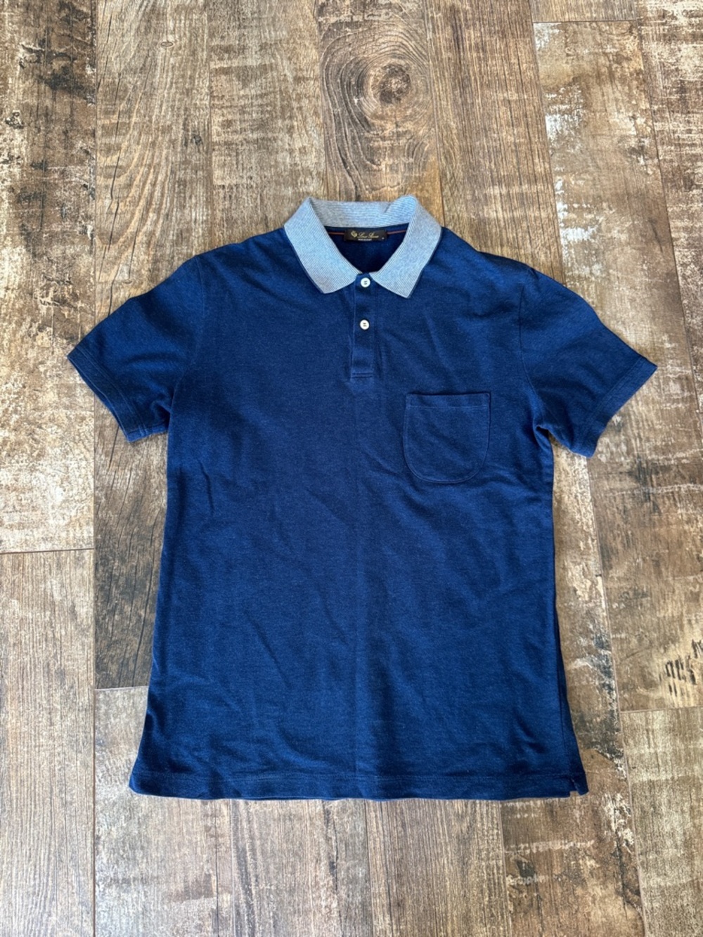 Loro Piana Navy Polo with Light Gray Contrast Collar